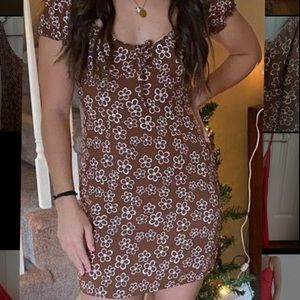 L.A Hearts Brown Scoop Mini Dress with Tie front